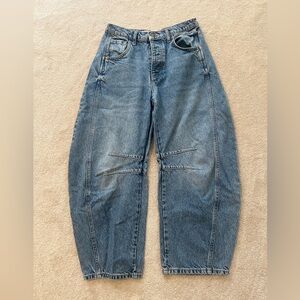 Free People We The Free Good Luck Mid-Rise Barrel Jeans in Ultra Light Beam